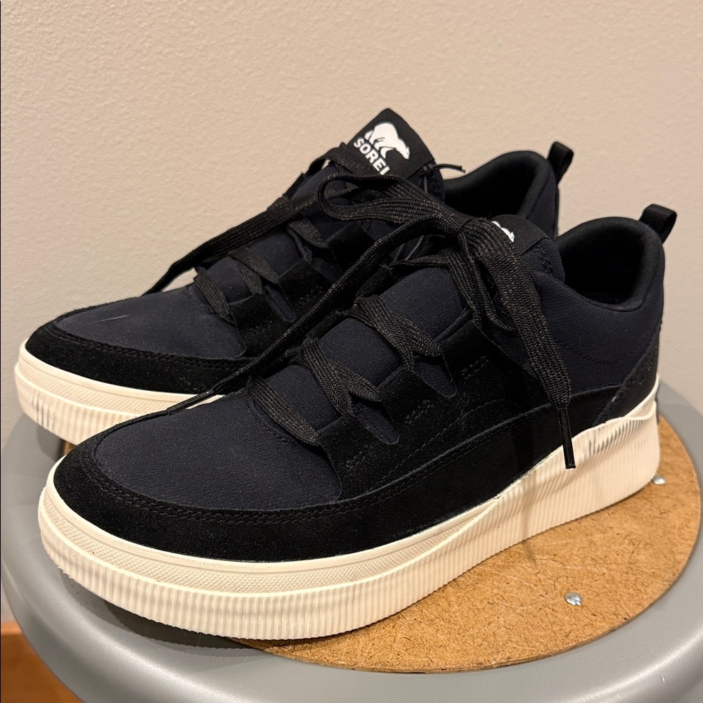 Sorel Black and Cream Low-Top Platform Sneakers